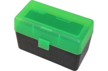 Image of MTM Case-Gard 50 Rifle Ammo Boxes .220 Swift To .458 Winchester Mechanical Hinge Clear Green/Black