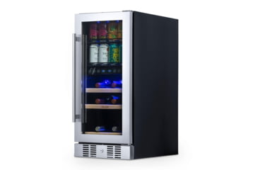 Image of NewAir 15in Premium Built-in Dual Zonen Wine/Beverage Fridge, Black/Stainless Steel, 9 Bottles and 48 Cans, NWB057SS00
