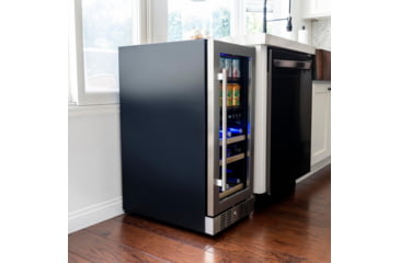 Image of NewAir 15in Premium Built-in Dual Zonen Wine/Beverage Fridge, Black/Stainless Steel, 9 Bottles and 48 Cans, NWB057SS00
