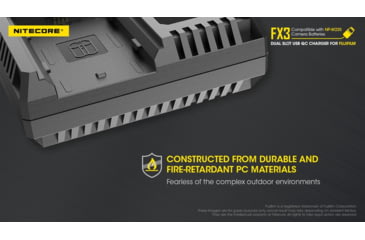 Image of Nitecore FX3 2-Slot USB-C QC Battery Charger for Fujifilm X-T4, Black, 6952506494378