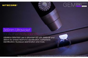 Image of Nitecore GEM10-UV 1 x 18650/ 2 x CR123A/ RCR123A 3000 mW Ultraviolet Jeweler Flashlight, 365 nm, Black, GEM-10-UV