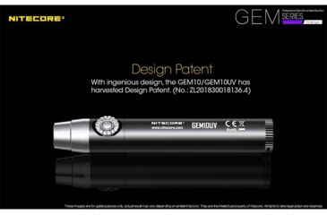 Image of Nitecore GEM10-UV 1 x 18650/ 2 x CR123A/ RCR123A 3000 mW Ultraviolet Jeweler Flashlight, 365 nm, Black, GEM-10-UV