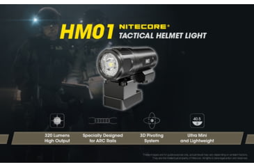Image of Nitecore HM01 320 Lumens 360 deg Pivoting Tactical Helmet Light, Black, 6952506406784