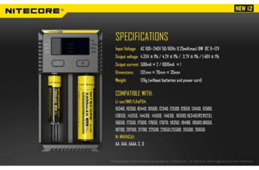 Image of Nitecore I2 Intellicharger 2-Slot Universal Battery Charger, Black, 6952506491384