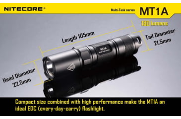 Image of Nitecore MT1A Multi-task 180 Lumen EDC LED Compact Flashlight, Use 1xAA Battery, Black, 6952506400720