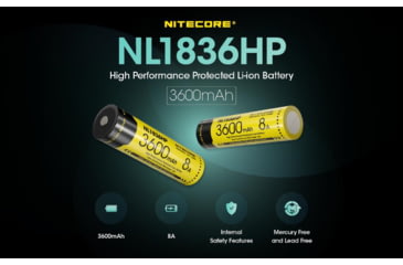 Image of Nitecore NL1836HP 3600mAh Rechargeable 18650 Battery, Yellow, BAT-NITE-18650-NL1836HP