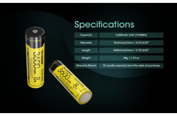 Image of Nitecore NL1836HP 3600mAh Rechargeable 18650 Battery, Yellow, BAT-NITE-18650-NL1836HP
