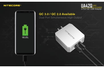Image of Nitecore UA42Q 2-Port Quick Charge USB 2.0 &amp; 3.0 Adapter, Silver, 6952506493067