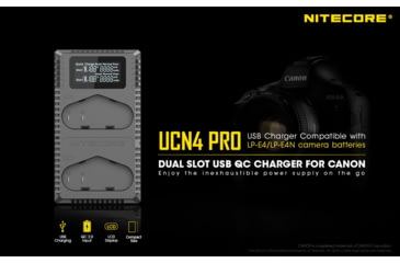 Image of Nitecore UCN4 PRO Dual-Slot USB QuickCharge 2.0 Charger for Canon LP-E4 &amp; LP-E4N Camera Batteries, Black, 6952506493050