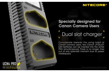 Image of Nitecore UCN4 PRO Dual-Slot USB QuickCharge 2.0 Charger for Canon LP-E4 &amp; LP-E4N Camera Batteries, Black, 6952506493050