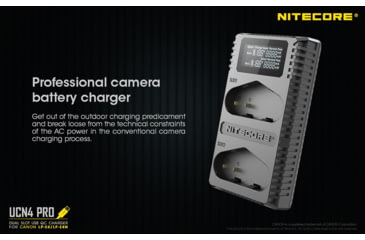 Image of Nitecore UCN4 PRO Dual-Slot USB QuickCharge 2.0 Charger for Canon LP-E4 &amp; LP-E4N Camera Batteries, Black, 6952506493050