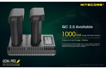 Image of Nitecore UCN4 PRO Dual-Slot USB QuickCharge 2.0 Charger for Canon LP-E4 &amp; LP-E4N Camera Batteries, Black, 6952506493050