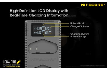 Image of Nitecore UCN4 PRO Dual-Slot USB QuickCharge 2.0 Charger for Canon LP-E4 &amp; LP-E4N Camera Batteries, Black, 6952506493050