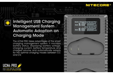 Image of Nitecore UCN4 PRO Dual-Slot USB QuickCharge 2.0 Charger for Canon LP-E4 &amp; LP-E4N Camera Batteries, Black, 6952506493050