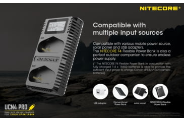 Image of Nitecore UCN4 PRO Dual-Slot USB QuickCharge 2.0 Charger for Canon LP-E4 &amp; LP-E4N Camera Batteries, Black, 6952506493050