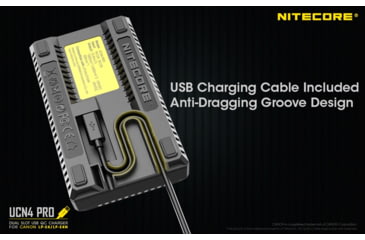Image of Nitecore UCN4 PRO Dual-Slot USB QuickCharge 2.0 Charger for Canon LP-E4 &amp; LP-E4N Camera Batteries, Black, 6952506493050