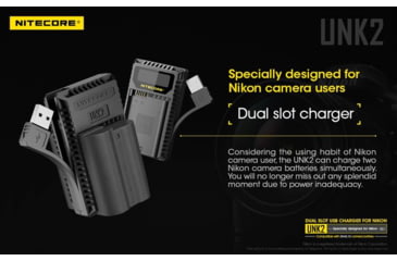 Image of Nitecore UNK2 Dual Port USB Digital Charger for Nikon Batteries EN-EL15, Black, 6952506492671