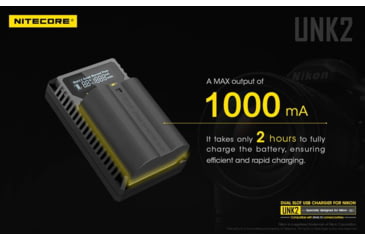 Image of Nitecore UNK2 Dual Port USB Digital Charger for Nikon Batteries EN-EL15, Black, 6952506492671