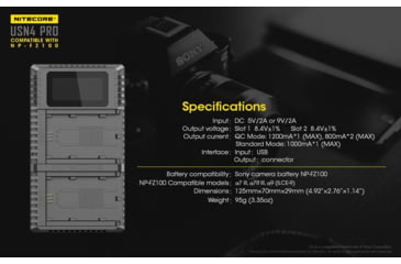 Image of Nitecore USN4 Pro Digital QuickCharge 2.0 USB Battery Charger for Sony NP-FZ100 Batteries, Black, 6952506492701