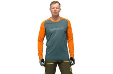 Image of Norrona Fjora Equaliser Lightweight Long Sleeve - Mens, North Atlantic/Orange Popsicle, Extra Large, 7042698471833