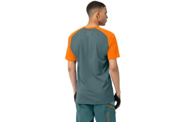 Image of Norrona Fjora Equaliser Lightweight T-Shirt - Mens, North Atlantic/Orange Popsicle, Large, 7042698471840