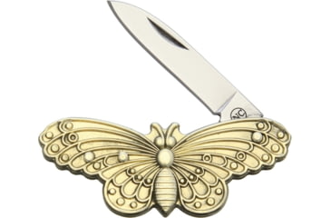 Image of Novelty Cutlery 318 Butterfly Folder Mirror Pen Blade Knife, 1.38in Mirror SS Pen Blade, Butterfly Shaped Nickel Silver Handle, K0052