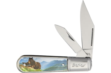 Image of Novelty Cutlery Black Bear Barlow Folding Knife, Satin SS Clip And Pen Blades, Acrylic Handle, Black Bear Handle Artwork, K0012B BLACK BEAR