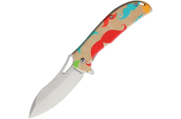 Image of Novelty Cutlery Mustache Linerlock A/O Folding Knife, 3.5 satin finish stainless blade, Tan synthetic handle, NV328 / TR5154