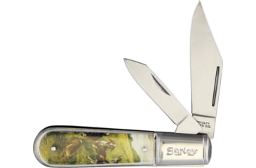 Image of Novelty Cutlery Rabbit And Hounds Barlow Folding Knife, Satin SS Clip And Pen Blades, Acrylic Handle, Rabbits And Hounds Handle Artwork, K0012B RABBIT AND HOUNDS