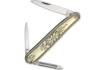 Image of Novelty Cutlery Vanity Folding Knife, Mirror SSlarge And Small Pen Blades And File, Metal Alloy Handle, Scroll Work On Handle, F0003 / NV313