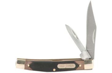 Image of Old Timer Middleman Jack Folding Knife, 2.40/1.70in, 7Cr17 Stainless Steel Blade, Clip/Pen Plain Blade, Black/Tan Sawcut Bone Handle, 1179231