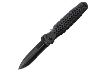 Image of Old Timer MA5 Folding Knife,Black Rubber Handle,Clip Point Blade,Serrated MA5S
