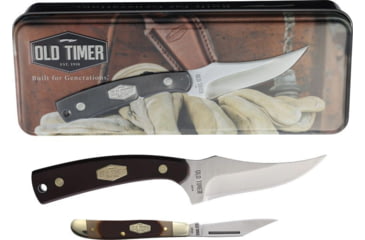 Image of Old Timer Sharpfinger Fixed Blade Knife and Folding Blade Knife Set, Stainless Steel, Ultramid Brown Handle, 1227067