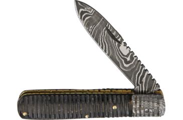 Image of OldForge Barlow Damascus Buffalo Folding Knife,3.125in,Damascus Steel,Standard Edge,Black,Buffalo Horn Handle OF013