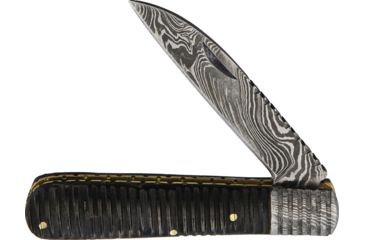 Image of OldForge Wharncliff Barlow Damascus Folding Knife,3.125in,Damascus Steel,Standard Edge,Wharncliffe,Black,Buffalo Horn Handle OF021