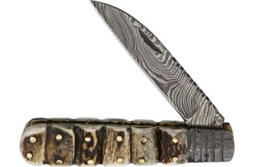 Image of OldForge Wharncliff Barlow Damascus Folding Knife,3.125in,Damascus Steel,Standard Edge,Wharncliffe,Stacked Handle OF018
