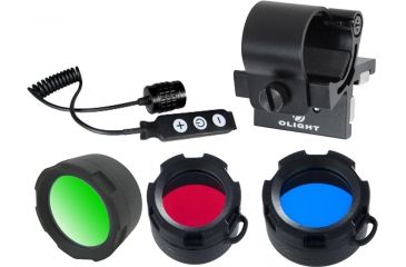 Image of Olight M20S Hunting Set 1 with M20S Warrior - Red Green Blue Filter Kit - X-WM01 Magnetic Weapon Mount - and Three Key Remote Pressure Switch DIM, Black M20SHSHNTINGST1