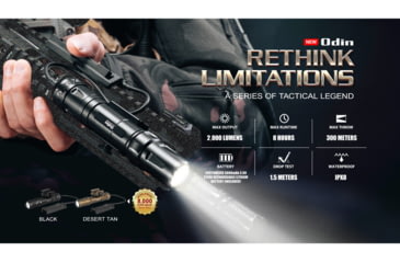 Image of Olight Odin Rechargeable LED Flashlight, Natural White, 2000 Lumens, Black, FL-OL-ODIN-BK