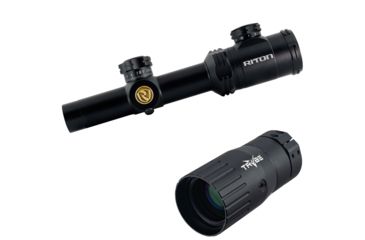 Image of OP Exclusive - Riton RT-S Mod 3 GEN2 1-4x24 Rifle Scope, w/Riton Illuminated Bullet Drop Compensated Reticle, Black, 19962523465 w/ Trybe Optics Enhancer - Magnification Doubler