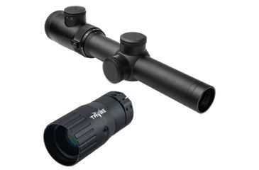 Image of OP Exclusive - VISM Safari Series 1.1, 4X24 Rifle Scope/Red And Green Illum./Cross Plex Reticle, Green Lens, Black VSAFS11424G w/ Trybe Optics Enhancer - Magnification Doubler