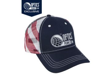 Image of OpticsPlanet Exclusive OpticsPlanet Logo Hat - American Flag Mesh Trucker Cap, One Size Fits All 12-15464