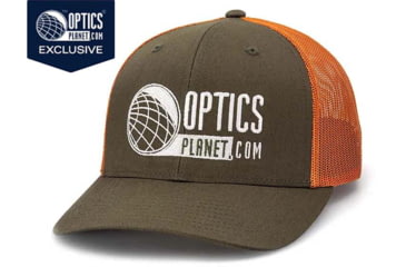 Image of OpticsPlanet Trucker Hat Embroidered Logo, Dark Loden/Jaffa Orange, OPLDk LodJa Or-Dk LodJaf Or