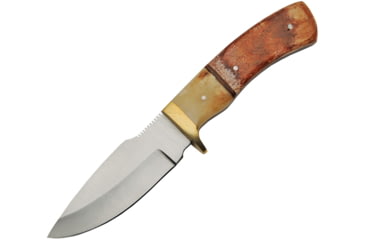 Image of Pakistan 8.13in Fixed Blade Knife, 8.13in overall, 4in Satin SS Drop Point, Brass guard, Burnt finish bone, 203395