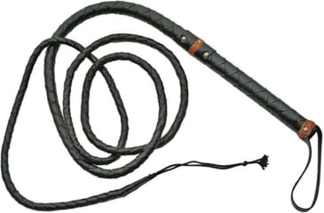 Image of Pakistan Bull Whip, Measures 5' 9in Tip To Top Of Handle, 5' Braided Black Leather Whip, Stiff Black Leather Wrapped Handle With Brown Leather Trim And Black Leather Wrist Strap, Black, 891805-5