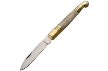Image of Pakistan Old Fashion Pocket Knife, Old Fashion Knife, 4.63in Closed, 3.75in Satin SS Spear Blade, Natural Smooth Bone Handle, Brass Bolster, Natural, 202884-BO