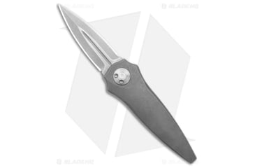 Image of Paragon Warlock Enchanter Folding Knife, 3.875in, CPM S35VN Stainless Steel, Dagger Blade, Titanium Gray Handle, Line Milled Titanium, Gray/Steel/Gray, 9.375in, BHQ-174494