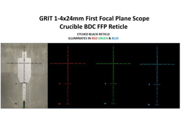 Image of Patriot Optics Grit Rifle Scope, 1-4x24mm, 30mm, First Focal Plane, Crucible BDC or 16 MIL Dot Etched Glass Reticle, Matte Black, PO-S-1-4x24mmFFP