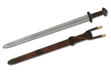 Image of Paul Chen Godfred Viking Sword, patterned folded steel blade, Woven leather handle PC1010