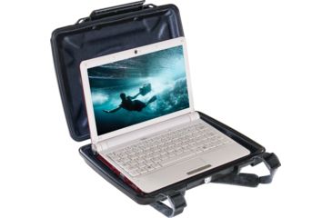 Image of Pelican 1075CC HardBack Case w/ Netbook Foam Insert, Removeable Strap, Black 1070-003-110