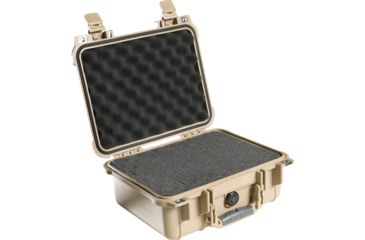 Image of Pelican 1400 Small 13x11x6in Protector Waterproof Carry Case, Desert Tan w/ Foam